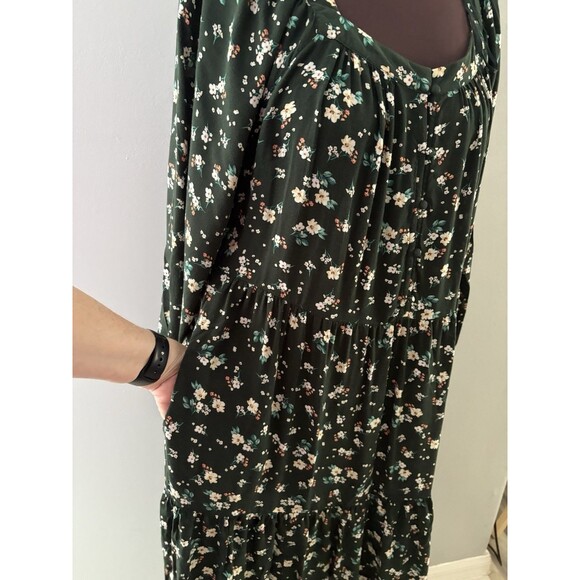 Old Navy Maxi Dress Size L Green Floral Tiered Prairie Forest Whimsigoth Modest - Picture 7 of 16